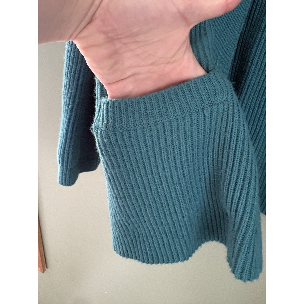 Liz Baker Vintage Teal Solid Rib-Knit Collared Button Front Pocket Cardigan XL - Picture 4 of 5